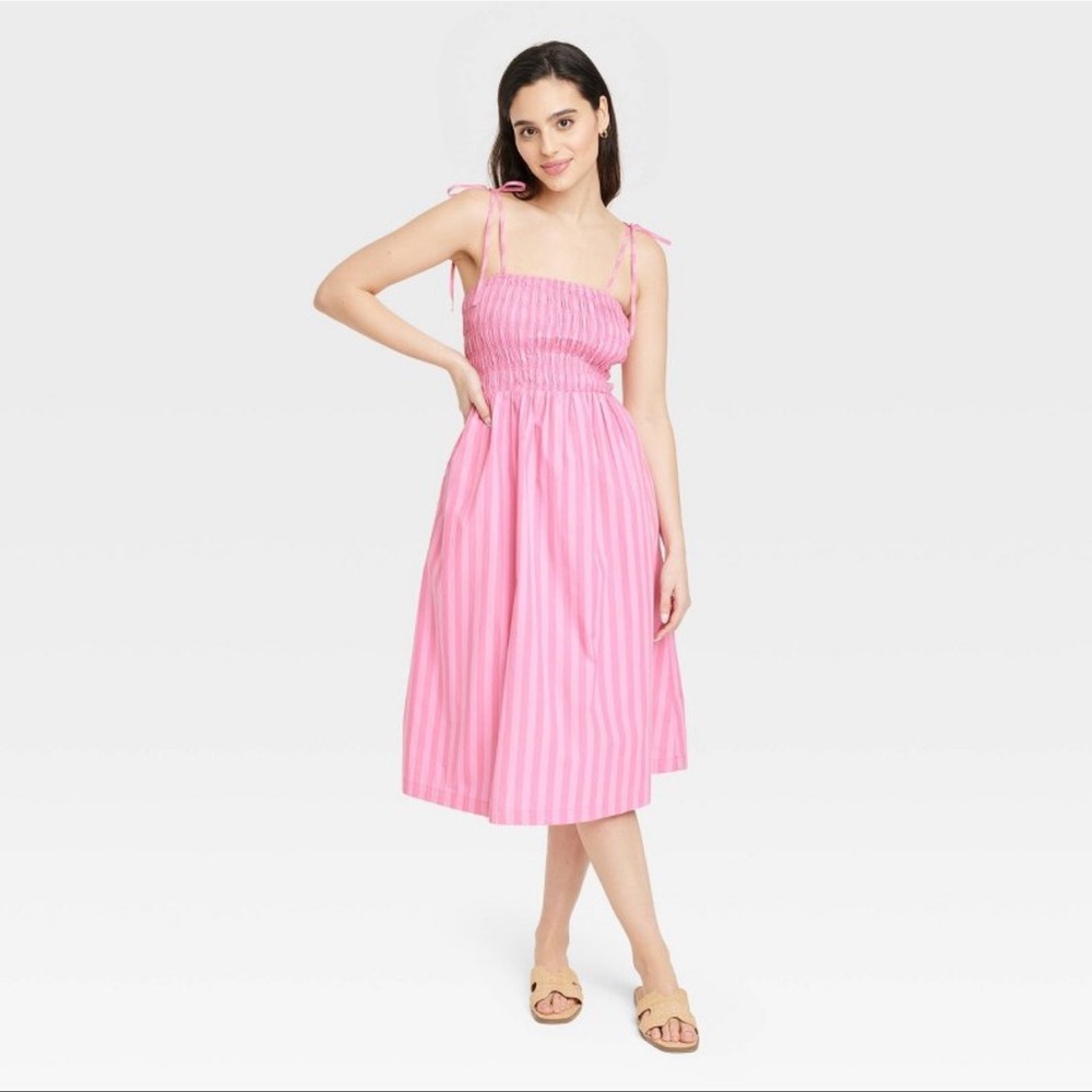Women's Midi Smoked Sundress - A New Day Pink Striped XL - Picture 2 of 5